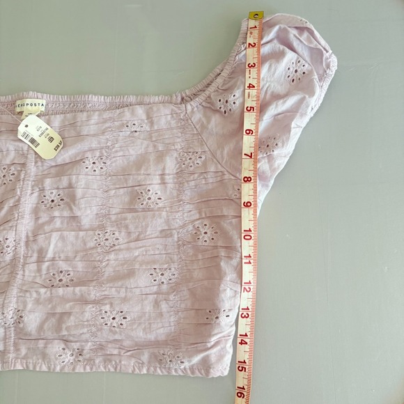 NWT Aeropostale Women's XXL Lilac Smocked Off Shoulder Cropped Top 100% Cotton - Picture 10 of 11